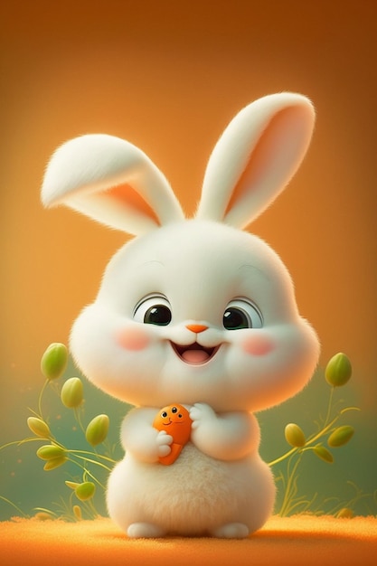 Close up of a cartoon bunny holding a carrot generative ai