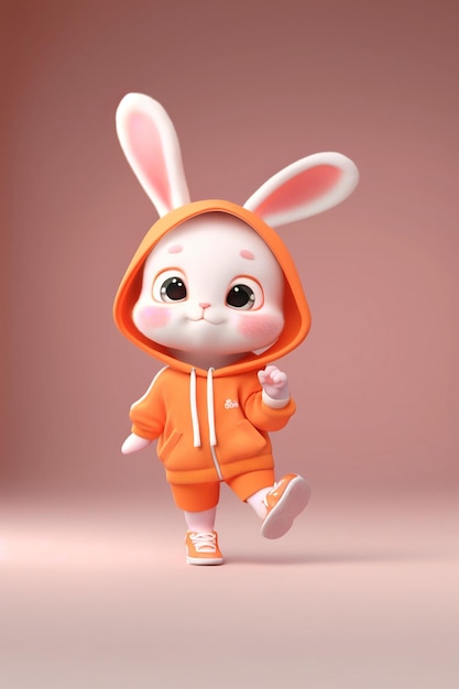 Close up of cartoon bunny rabbit in hoodie generative ai