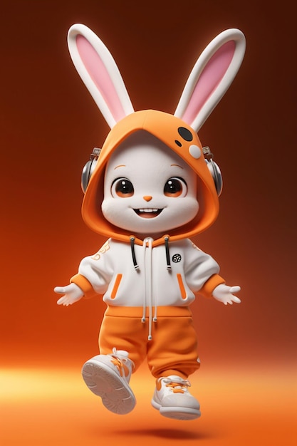 Close up of cartoon bunny rabbit in hoodie generative ai