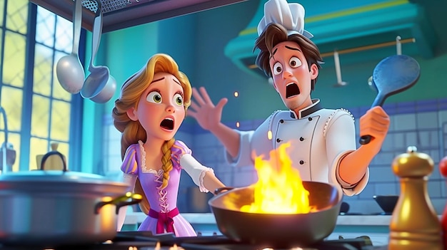 Photo a close up of a cartoon character cooking a meal in a kitchen