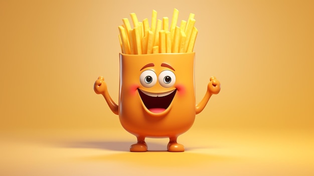 Photo a close up of a cartoon character holding a cup of fries generative ai