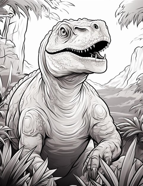 a close up of a cartoon dinosaur in a jungle generative ai