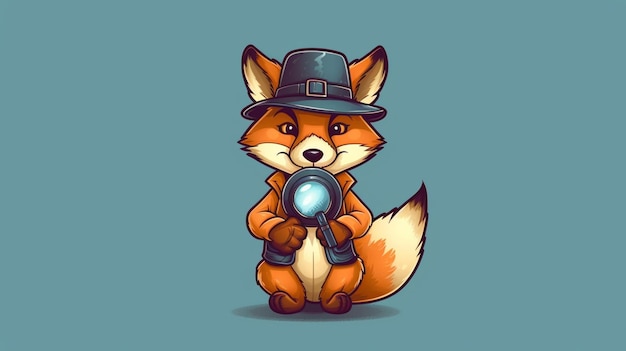 A close up of a cartoon fox wearing a hat and holding a magnifying glass generative ai