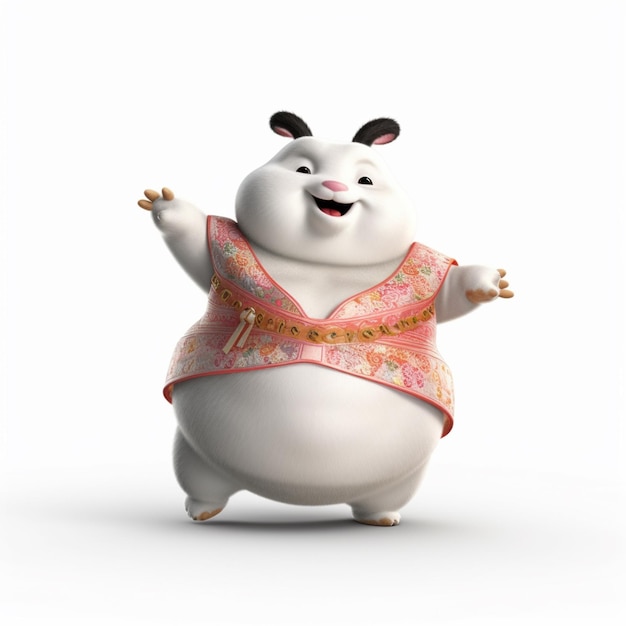 a close up of a cartoon panda character with a pink dress generative ai