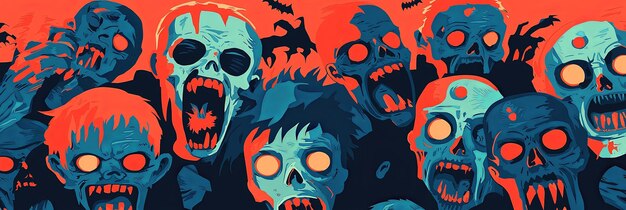 Photo close up of cartoonish zombies with glowing eyes