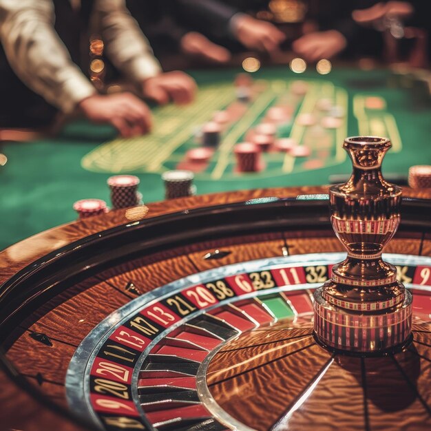 Photo a close up of a casino game with a man playing a game of poker