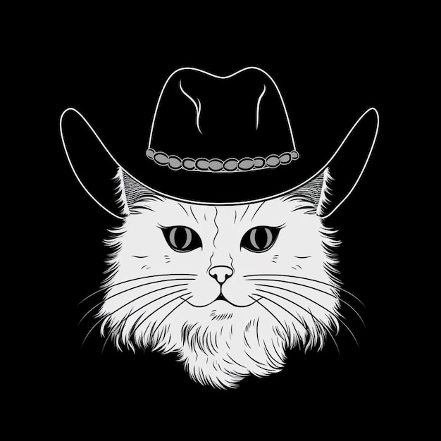 a close up of a cat wearing a cowboy hat on a black background generative ai