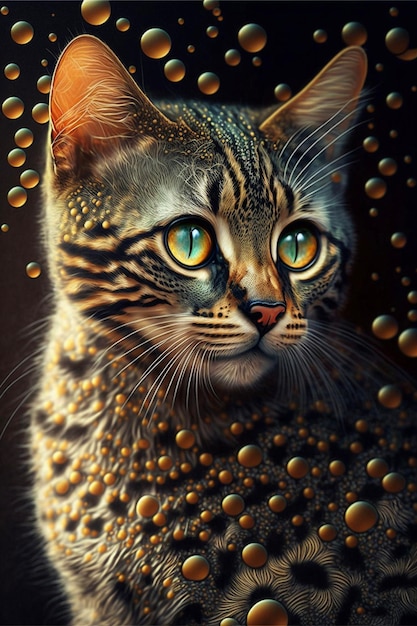 Close up of a cat with bubbles in the background generative ai