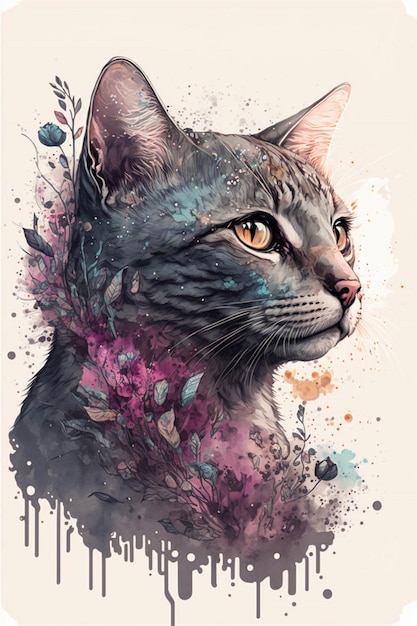 Close up of a cat with paint splatters on its face generative ai