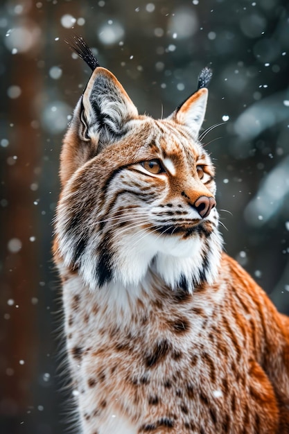 Close up of cat with snow in the background