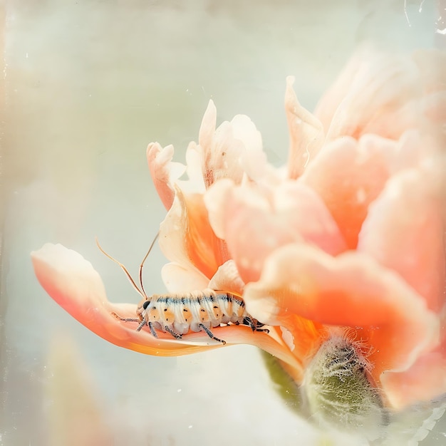 Close Up of a Caterpillar on a Flower Petal