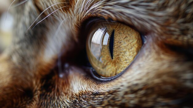 Photo a close up of a cats eye with a reflection of the sky in the background