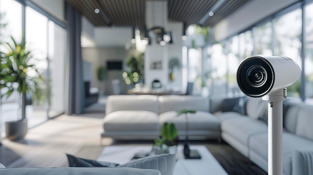 Close up of CCTV camera or home security system in a modern living room of a luxury home interior