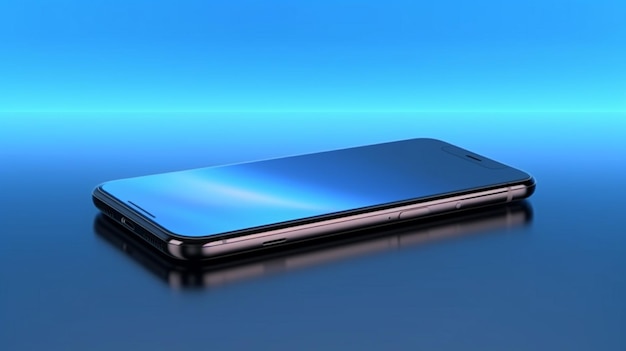 A close up of a cell phone on a table with a blue background generative ai