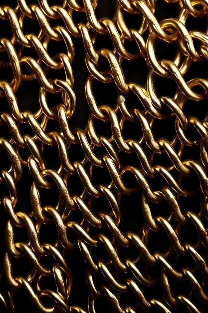 A close up of a chain link in gold