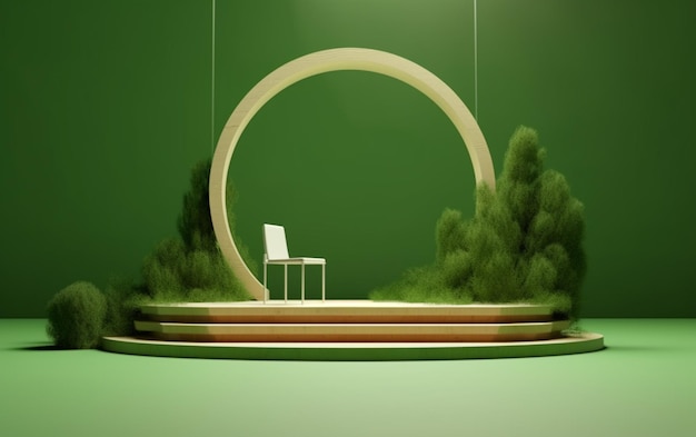 A close up of a chair on a stage with a circular object generative ai