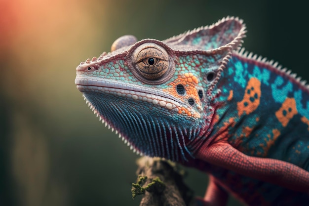 A close up of a chameleon's head