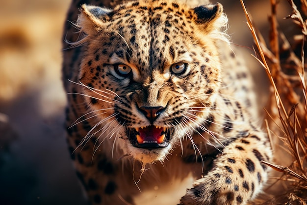 Close up of cheetah with its mouth open Generative AI