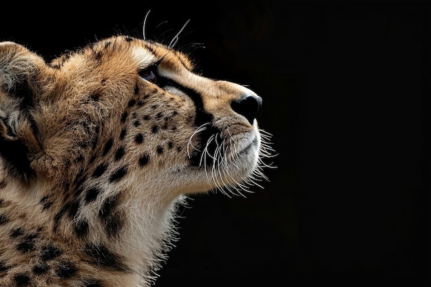 Photo a close up of a cheetahs face with a black background