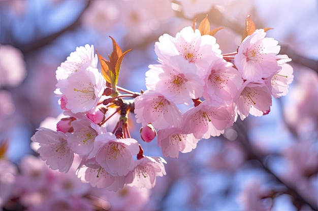 A close up of a cherry blossom tree with pink flowers