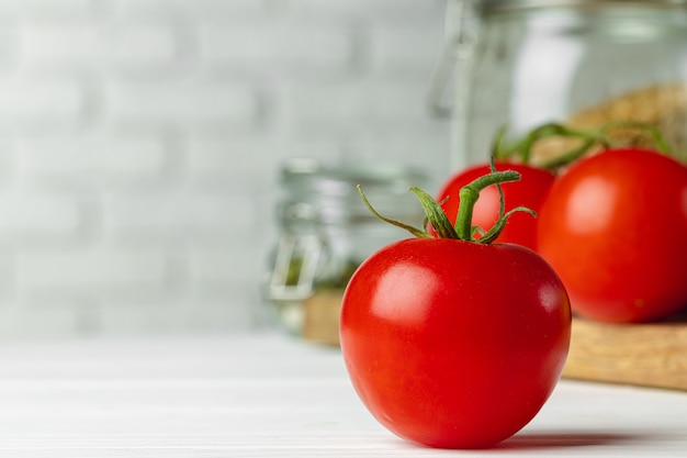 Close up of cherry tomatoes on kitchen table