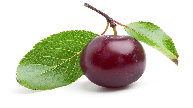 a close up of a cherry with a leaf that says  cherry