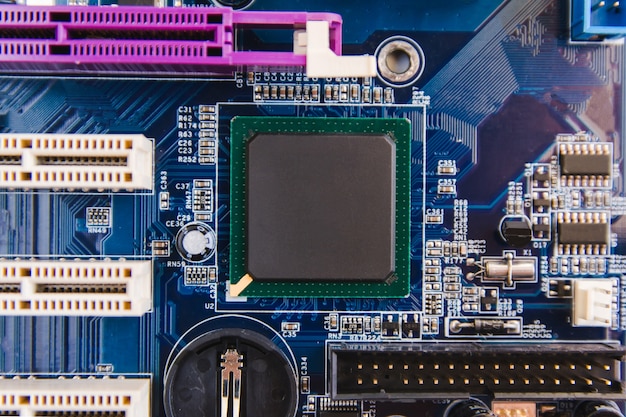 close up chip and Electronic hardware on motherboard