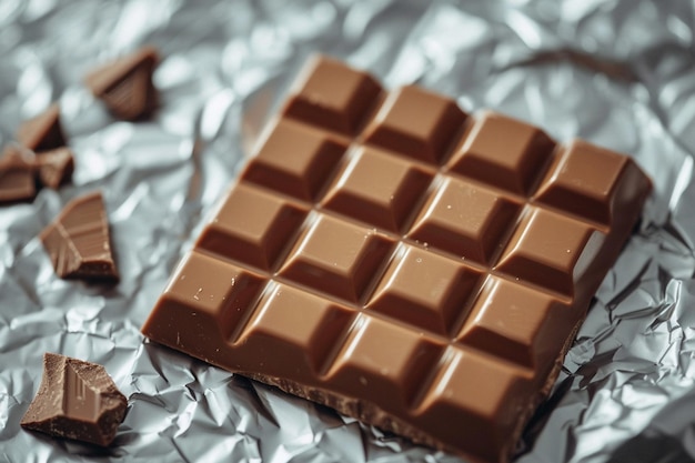 A close up of a chocolate bar with a white background