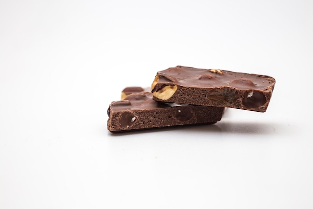 Close-up of chocolate cake against white background