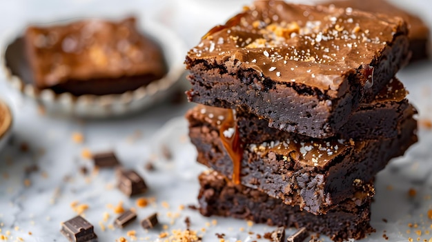 a close up of a chocolate cake with chocolate frosting and a chocolate cake on the side