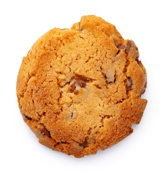 Close up of chocolate chip cookie isolated on white