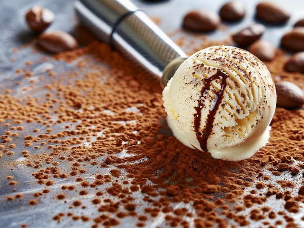 a close up of a chocolate ice cream scoop with nuts on it