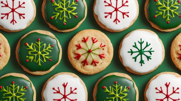 Photo a close up of christmas cookies with snowflakes on the top