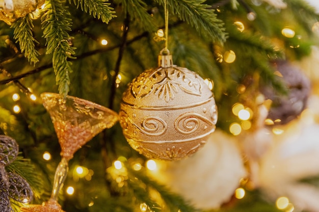 Close-up christmas toys on the tree