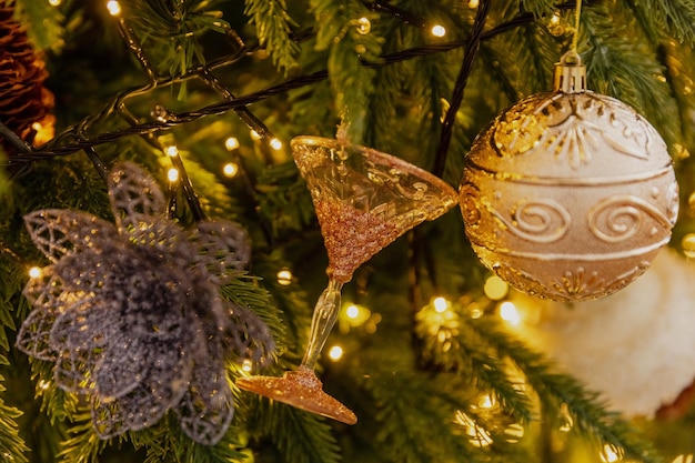 Close-up christmas toys on the tree