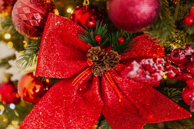 Close-up christmas toys on the tree