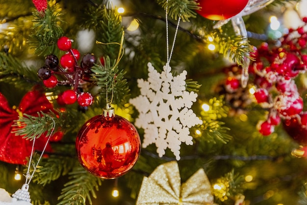 Close-up christmas toys on the tree