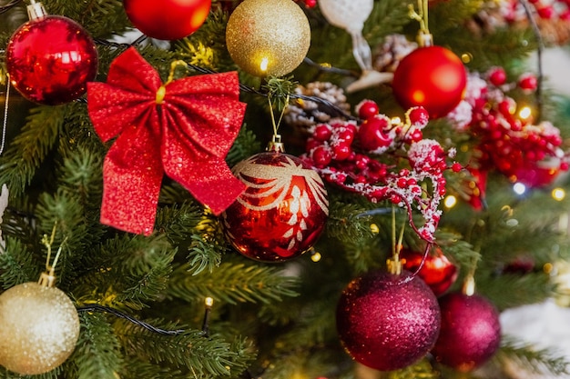 Close-up christmas toys on the tree