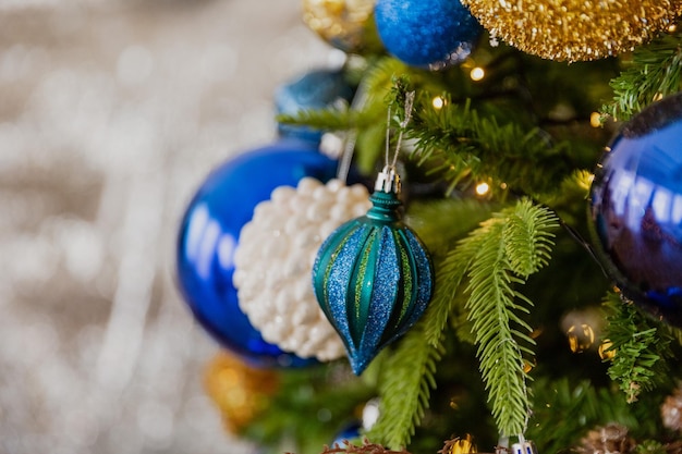 Close-up christmas toys on the tree