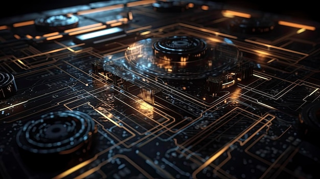 A close up of a circuit board with a circuit board in the middle