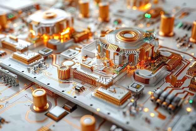 Photo a close up of a circuit board with many small components