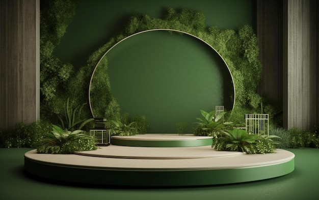 A close up of a circular podium with plants and a planter generative ai