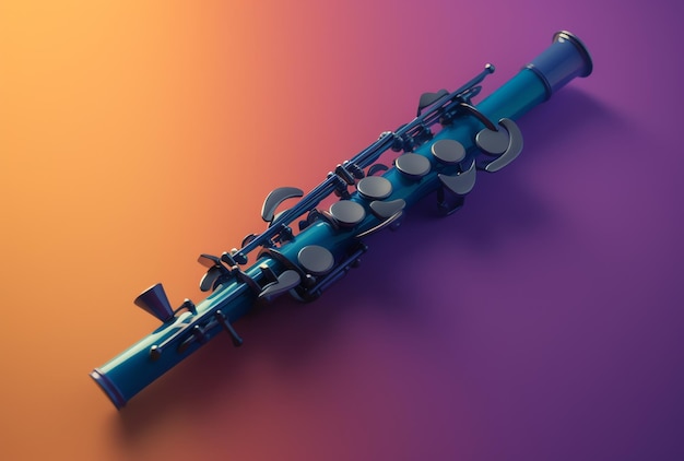 A close up of a clarinet with the word music on the bottom.