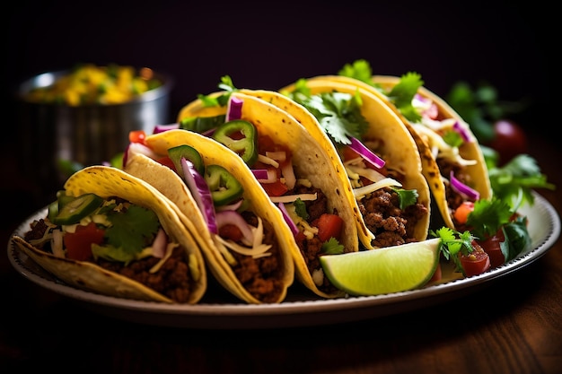 Close up of a classic Mexican taco with all the toppings