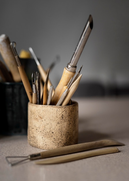 Close up clay art work tools