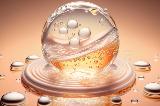 Close up clear liquid cosmetic product Gel texture with bubbles Generation AI