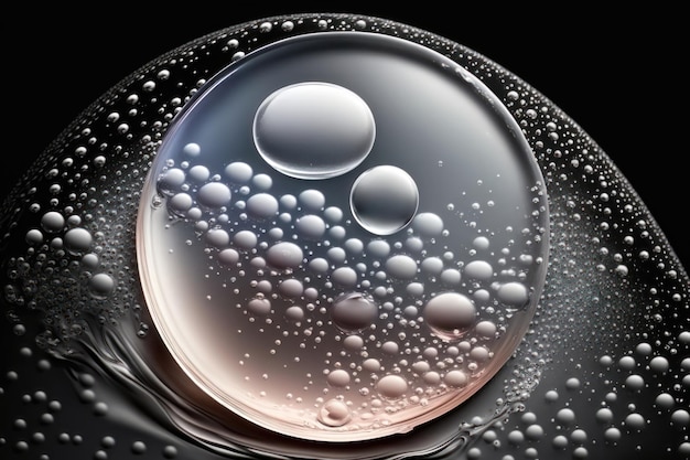 Close up clear liquid cosmetic product Gel texture with bubbles Generation AI