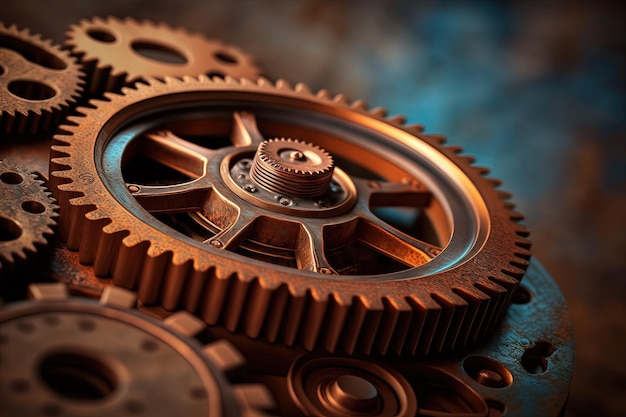 A close up of a clock with gears on it generative AI