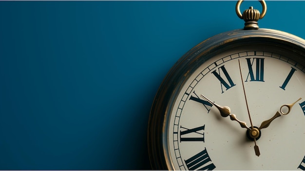 Photo close up of a clock with hands pointing to the time of ten oclock on a blue background