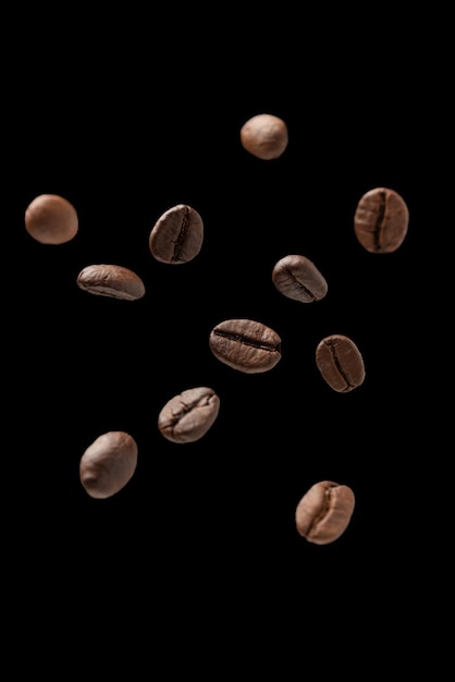 Close up coffee beans on black background